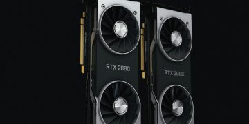 NVIDIA RTX 2080 그래픽카드 두 장 클로즈업 — CUDA 13.3