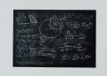Detailed view of mathematical equations and diagrams on a blackboard.