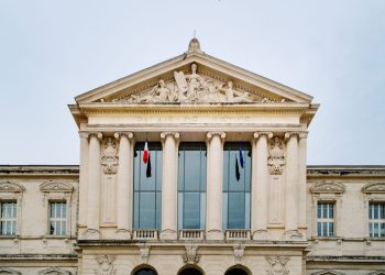 The historic Palais de Justice in Nice, showcasing classic French architectural design.
