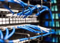 Blue plastic wires with white tips connected to server and provide access to information