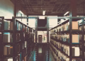 Bookshelves in a library with a vintage tone in San José, Costa Rica.