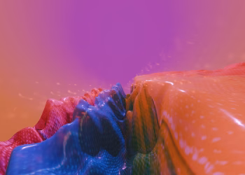 Vibrant abstract 3D rendered landscape with dynamic colors and textures, perfect for digital backgrounds.