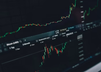 Close-up of a digital market analysis display showing Bitcoin and cryptocurrency price trends.