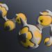 Abstract yellow spheres connected by white organic shapes