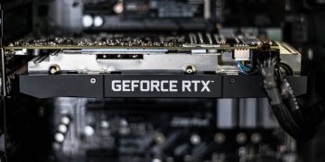 selective focus photography of GEFORCE RTX graphics card