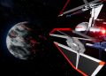 Spaceship approaching a fiery planet in space