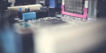 컴퓨터 메인보드와 회로 기판 클로즈업