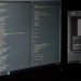 A dual screen setup showcasing programming code and image editing software.