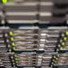 From above contemporary server cable trays without wires located in modern data center