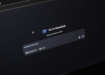 Screen displaying AI chat interface DeepSeek on a dark background.