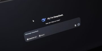 Screen displaying AI chat interface DeepSeek on a dark background.