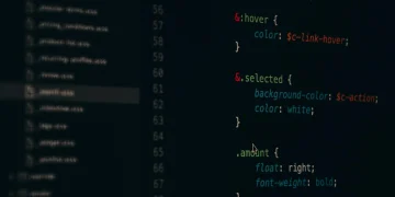 Close-up of colorful CSS code lines on a computer screen for web development.