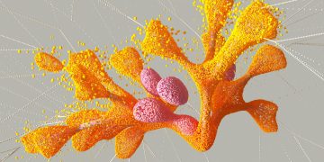 Colorful abstract representation of digital biology using CGI techniques, showca