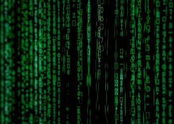 Abstract green matrix code background with binary style.