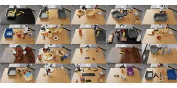 엔비디아 RoboLab-120의 다양한 로봇 조작 과제 장면