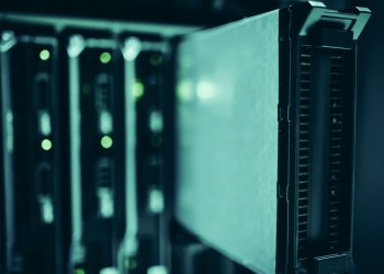 Close-up of server racks in a data center highlighting modern technology infrast