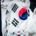 A detailed close-up of the wrinkled South Korean flag on fab