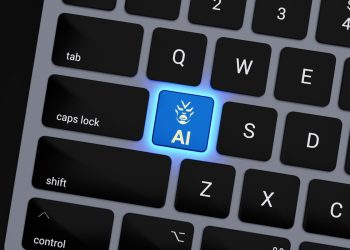 a computer keyboard with a blue light on it
