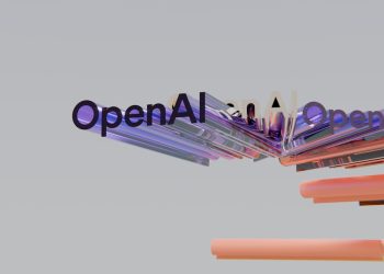 Layered "openai" text with orange shapes on a gray background.