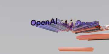Layered "openai" text with orange shapes on a gray background.