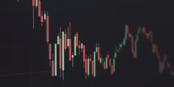 Stock market data chart showing trends in red and green. Perfect for financial and business themes.