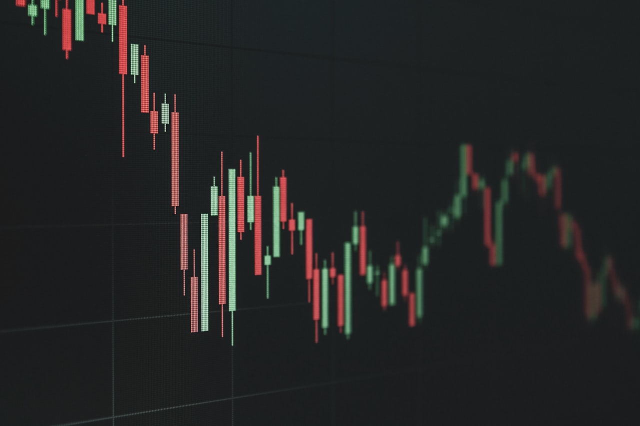 Stock market chart shows a declining trend.