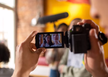 Capturing the filming process with a focus on the camera display indoors.