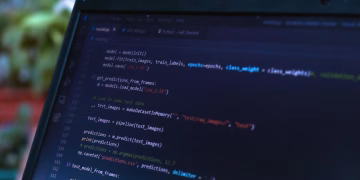 Close-up view of a computer screen displaying code in a software development environment.