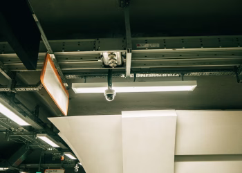 A modern underground car park with security cameras in İstanbul, Turkey.