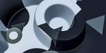 A stunning 3D abstract design featuring black and white geometric shapes in a modern composition.