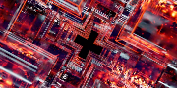 Abstract view of futuristic technology inspired circuitry in vivid colors.