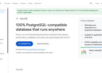 구글 클라우드 AlloyDB 공식 제품 페이지 화면. 화면: Google Cloud