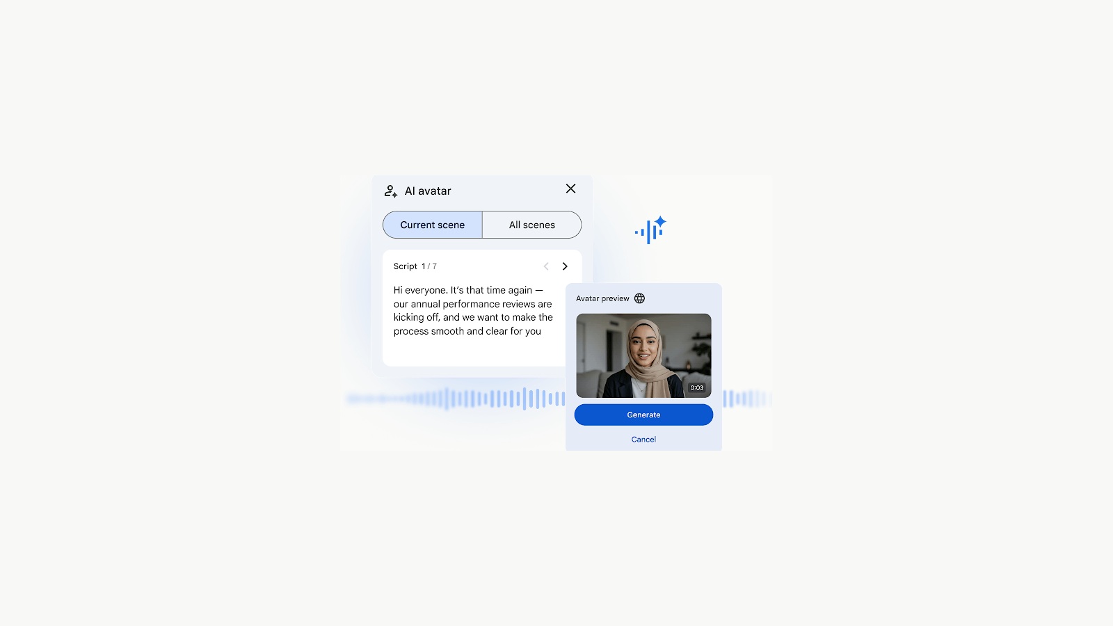 Google Vids에서 AI 아바타 영상을 만드는 화면