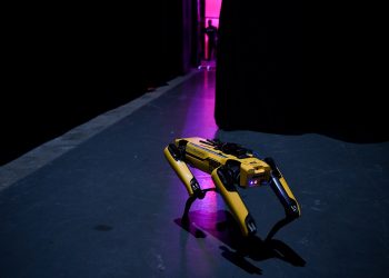 Web Summit 2019 무대 뒤에서 촬영된 보스턴다이내믹스 사족보행 로봇 SpotMini