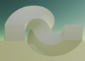 A digital abstract image featuring a 3D geometric shape with a gradient background.