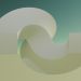 A digital abstract image featuring a 3D geometric shape with a gradient background.