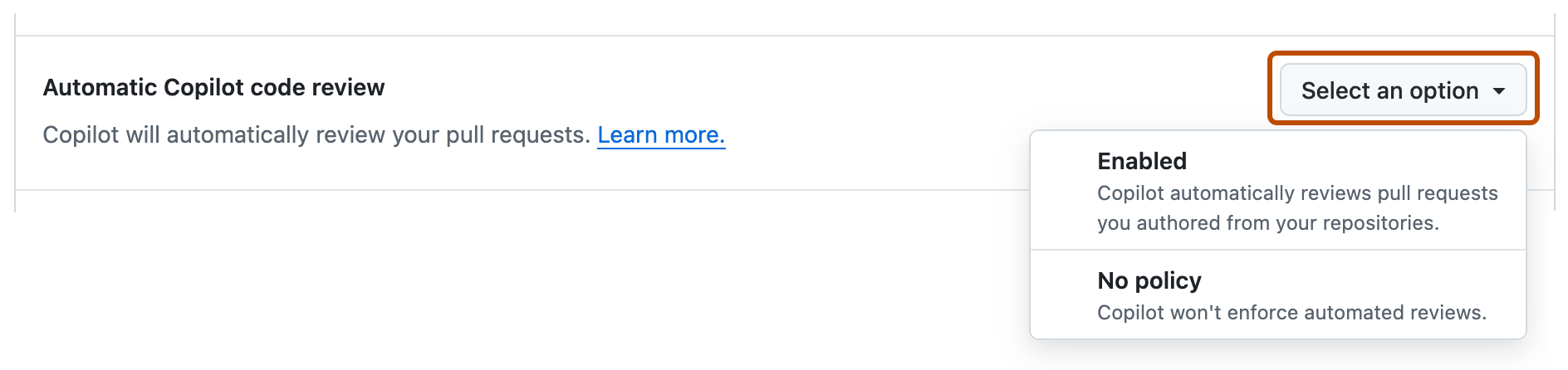 GitHub Copilot 자동 코드 리뷰 설정 화면